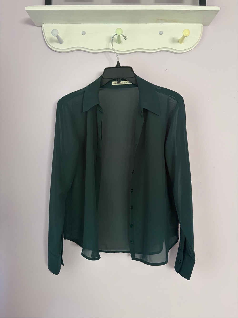 Abercrombie & Fitch Sheer Button-Down Blouse in Deep Green